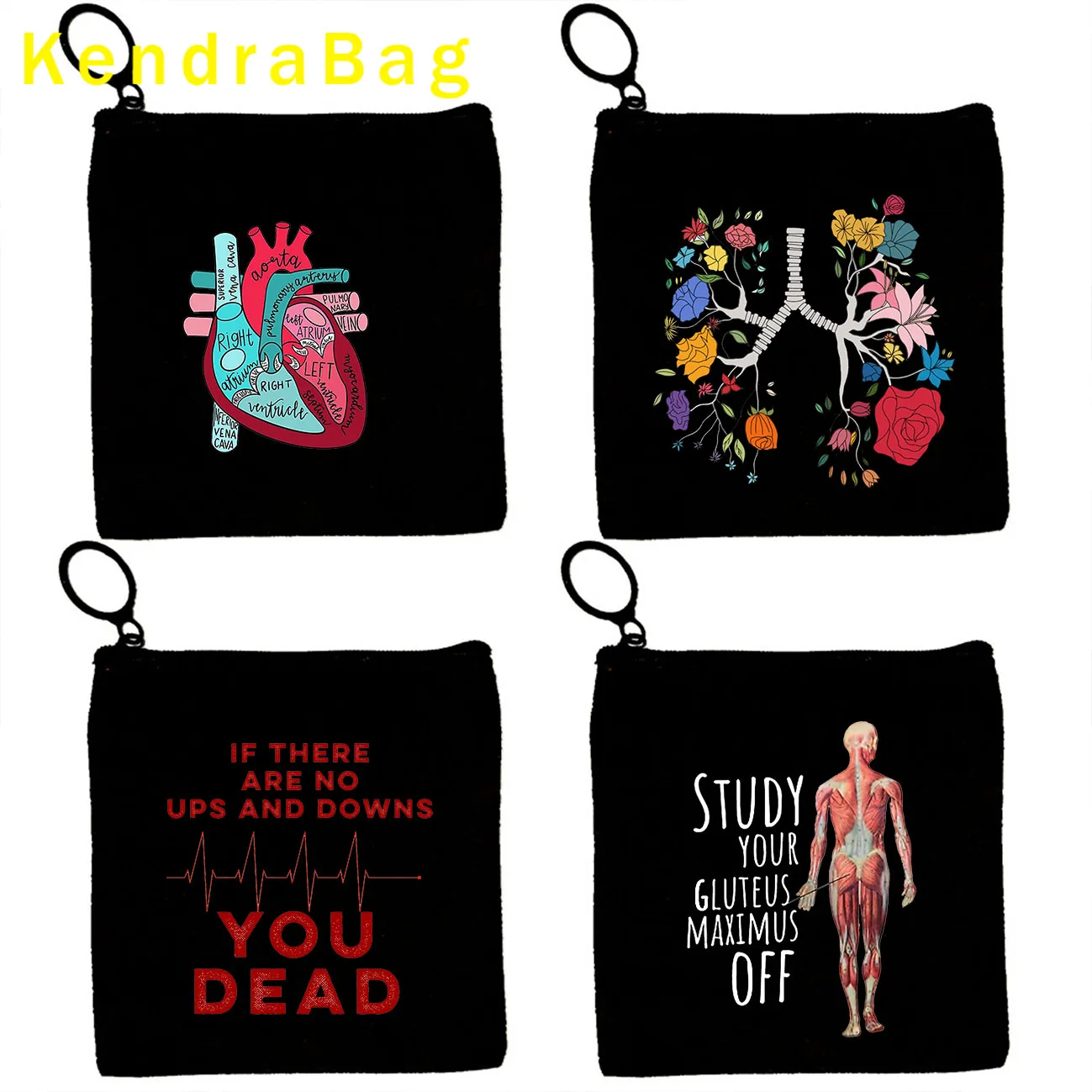 

Funny Anatomy RN Doctor Nurse Anatomical Heart Brain Medical Nursing Gifts Stethoscope Key Coin Purse Canvas Bags Pouch Wallet