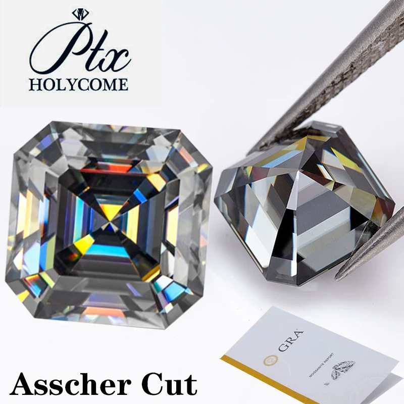 

4x4-9x9mm Moissanite Asscher Cut Grey Color VVS1 Loose Gemstones With GRA Certificate Moissnaita Pass Diamond Test Positive