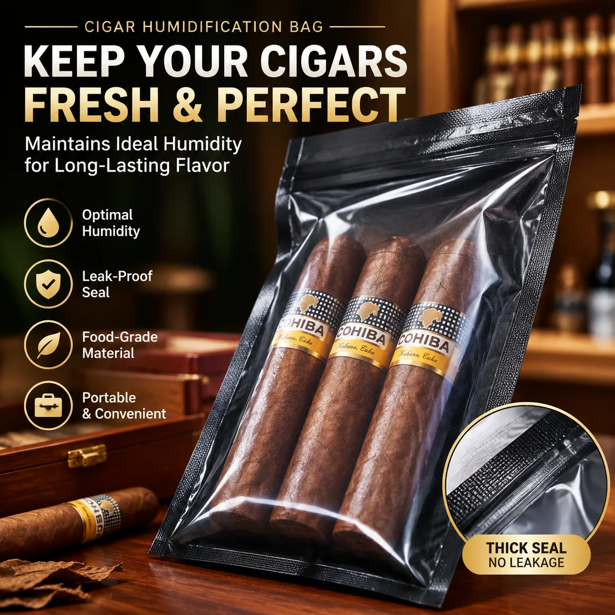 5 Pack Cigar Humidifier Bags Airtight Sealed Transparent Travel Storage Pouch With RH Pack For Cigars Tobacco Accessories