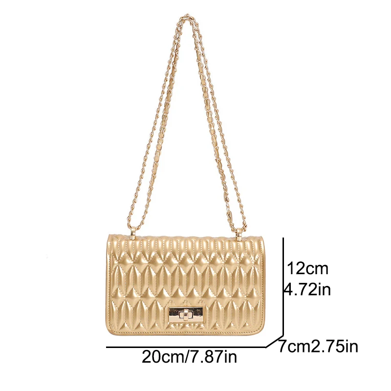 Fashion Ruched Quilted Crossbody Bag Chains Square Women Shoulder Bags Gold Silver Messenger Bag Small Flap Purses 2024