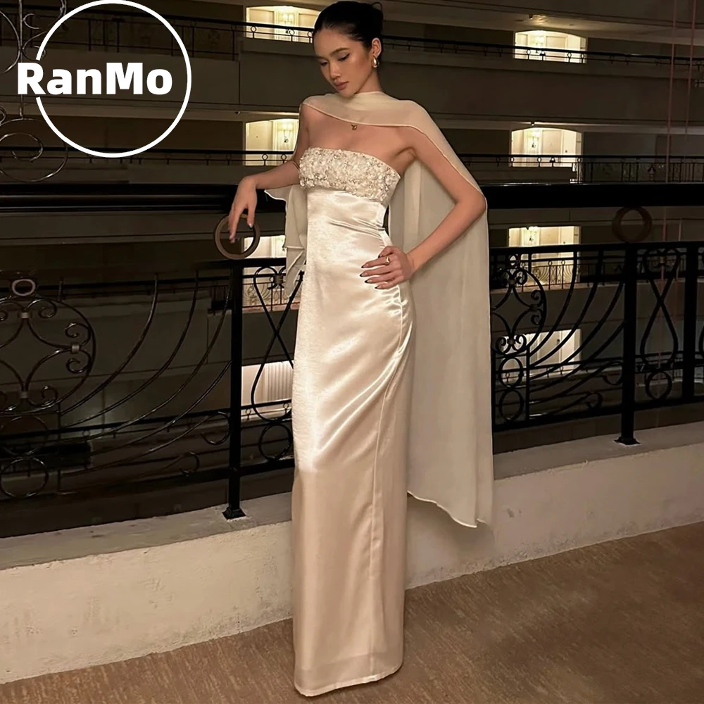 Abito da sera elegante Ranmo 2026 senza maniche e senza spalline, con perline, lungo fino al pavimento, per matrimoni, feste, damigelle d'onore, personalizzabile