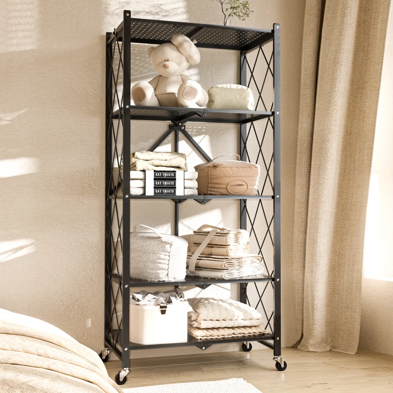 Floor-standing Multi-layer Installation-free Kitchen Folding Shelf Microwave Oven Storage Multifunctional Kitchen Shelf Rack