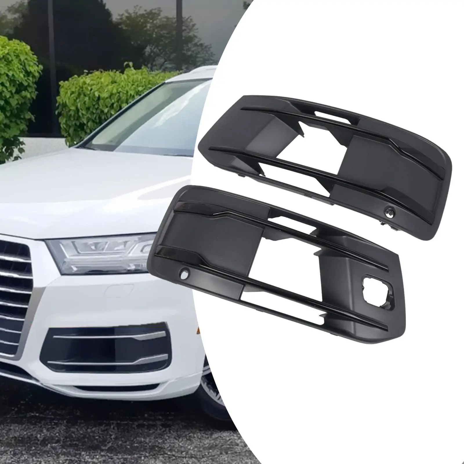 Replacement Front Fog Light Grille Repair Parts 4M0807681T 4M0807682T Sturdy Easily Mounted Matte Black Left and Right