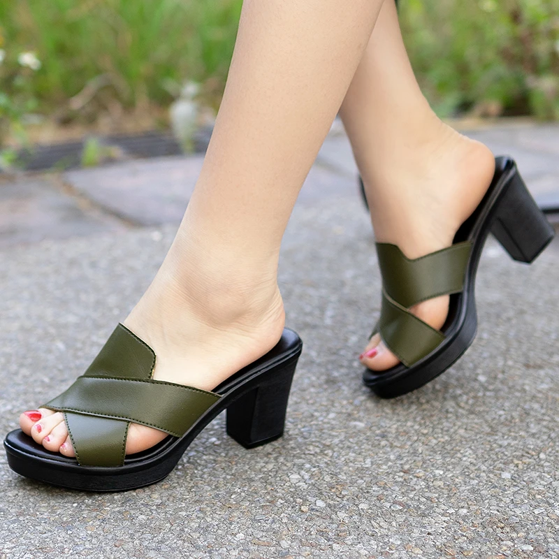 Slippers  Woman Summer  New 2024 Elegant High Heels Women's Shoes For Ladies Close Toe Sandal Casual Trendyol For Mother