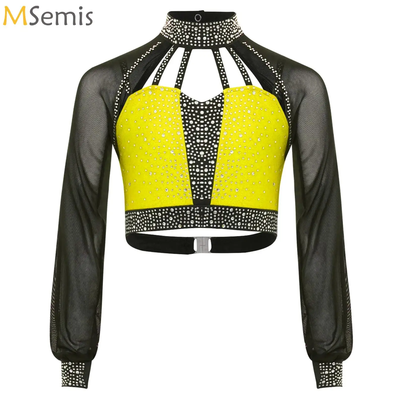 

Kids Girls Jazz Dance Crop Top Modern Ballet Ballroom Dance Cheerleading Figure Skating Performance Costume Ballerina Dancewear