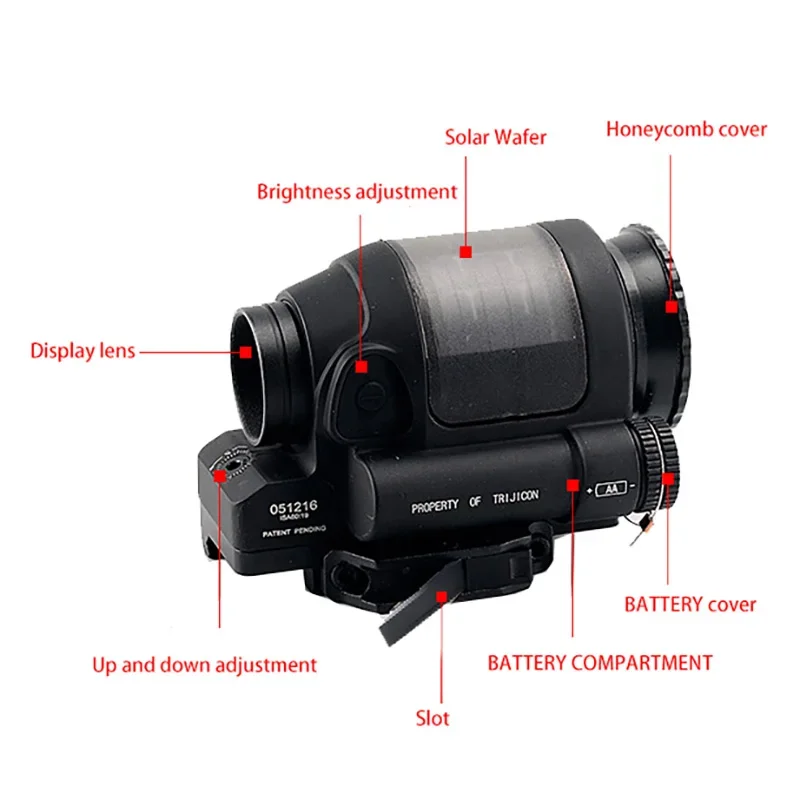 SRS Reflex Sight Solar Power Red Dot 1x38 Collimator Optics Sight Scope with QD Mount  For Hunting