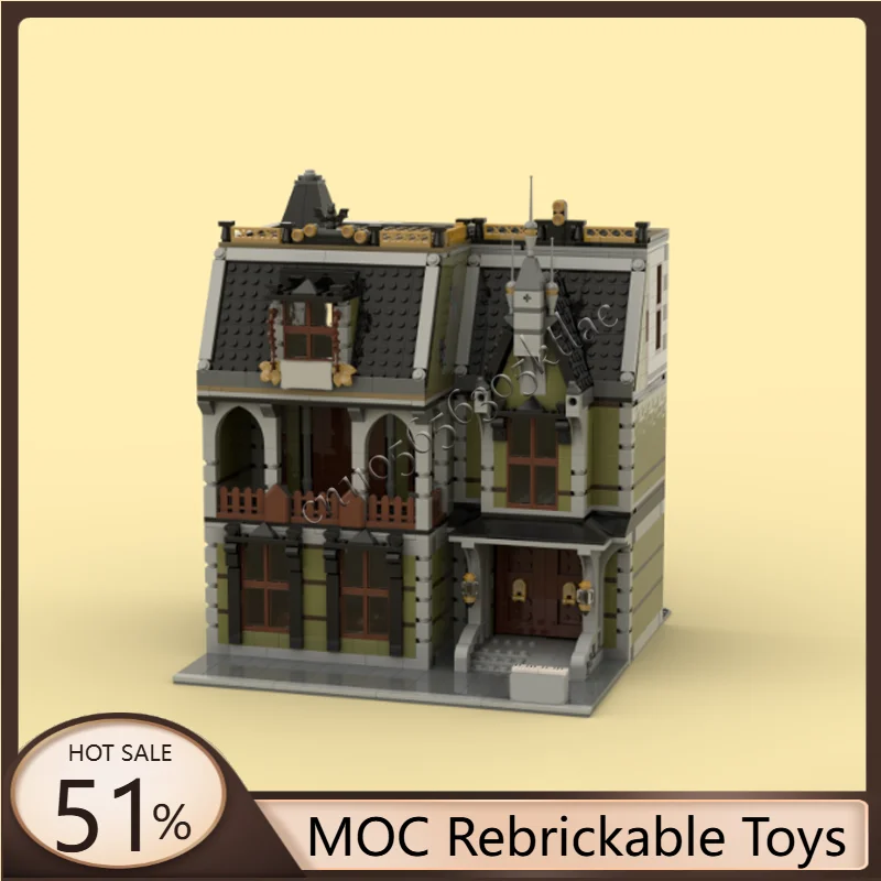 

1834 PCS MOC City Street Views Modular Old Mansion Building Block Educational Assembly For Children Toys Surprise Christmas Gift
