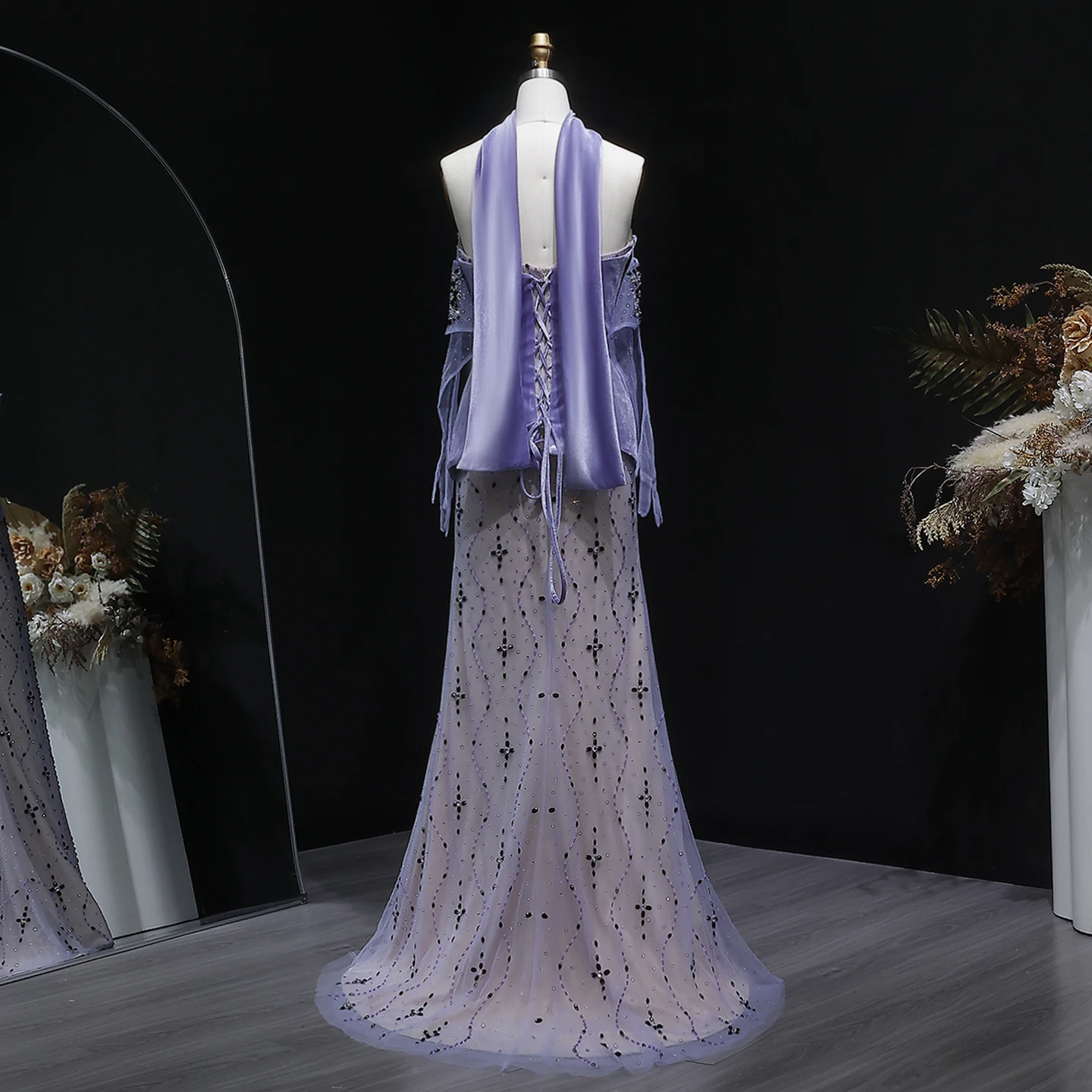 Sharon Said Gorgeous Beaded Purple Velvet 2 Pieces Mermaid Evening Dress  with Scarf Gloves for Wedding Party SS269 SSCustomized - AliExpress 320