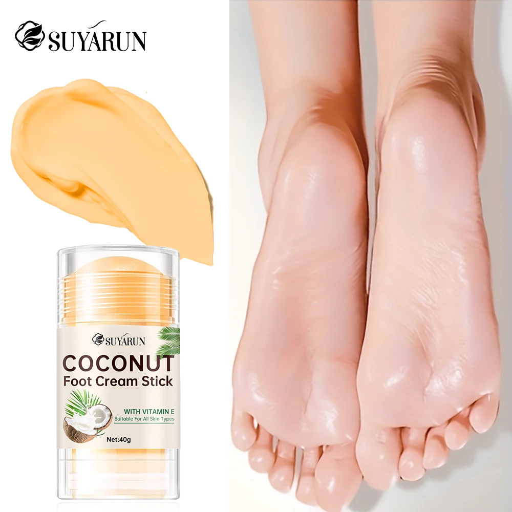 SUYARUN Bálsamo para pies de coco en barra para reparación de tacones agrietados, cuidado hidratante del talón, tratamiento hidratante y portátil para la piel seca.