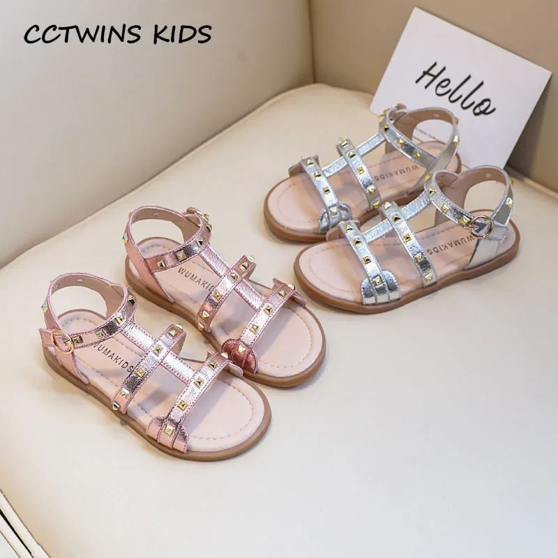 

Girls Princess Sandals 2023 Summer Kids Fashion Dress Party Flats Beach Shoes Toddler Stud Children Genuine Leather Soft Sole