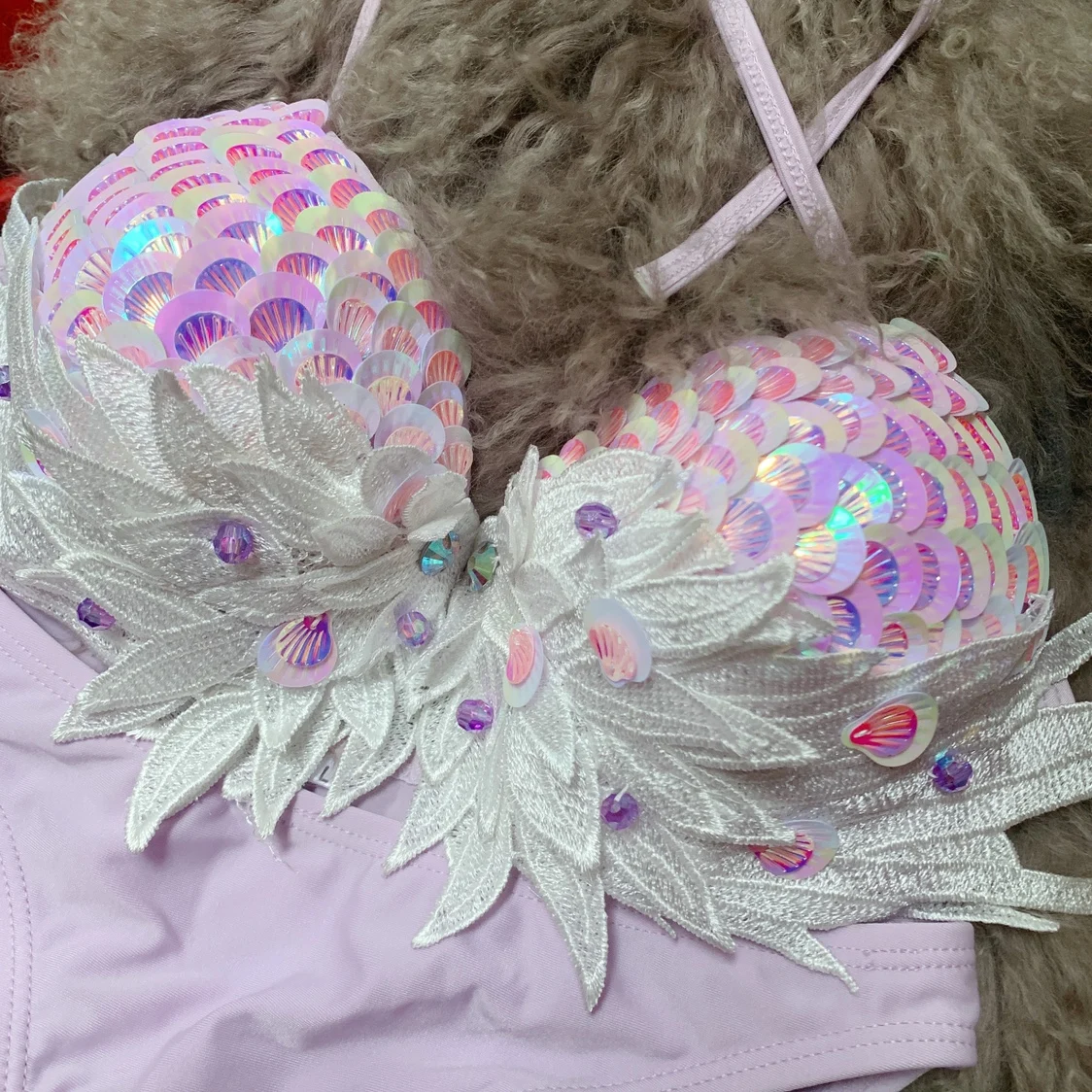 RM 手作りスパンコール羽マーメイド魚鱗ビキニダイビング写真海洋博物館パフォーマンス電気祭 Cos 衣装