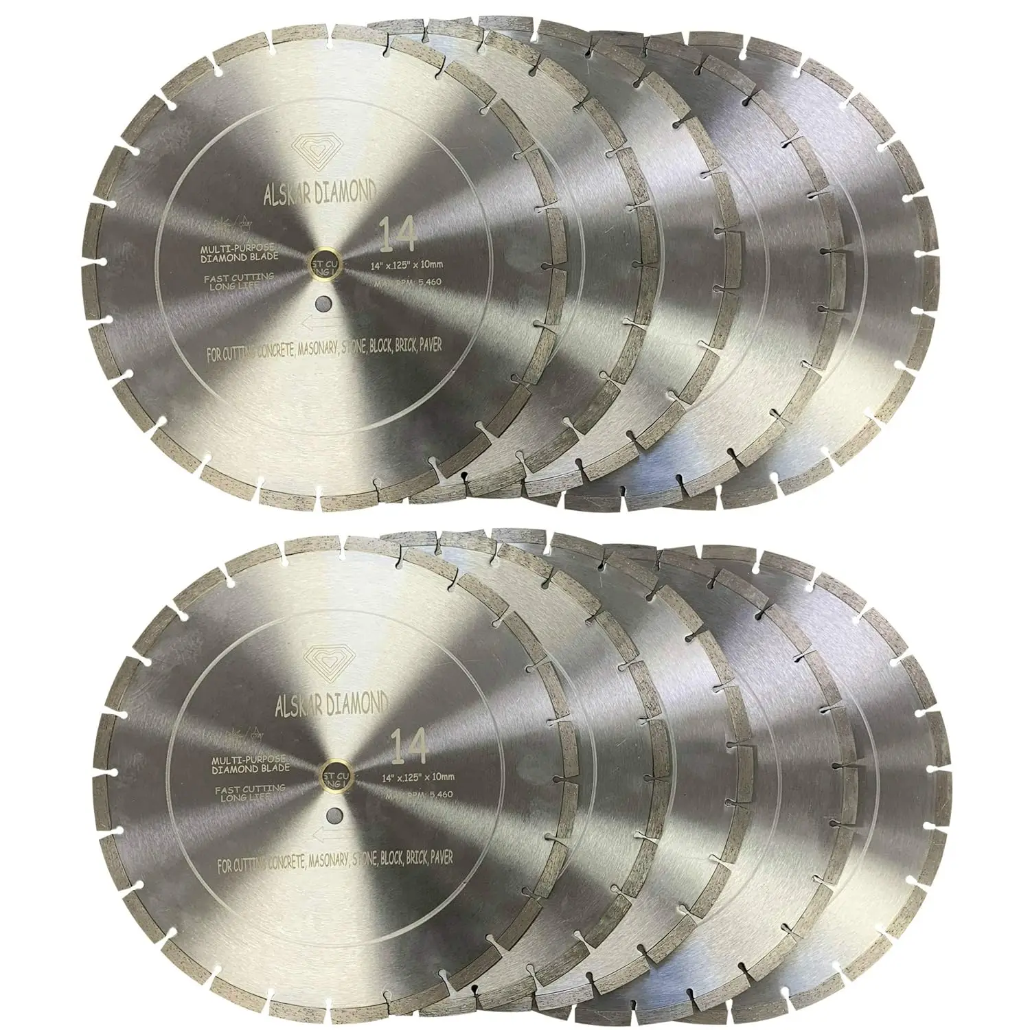 (10 Pack) Alskar Diamond Adlss 14 Inch Dry Or Wet Cutting General Purpose Segmented High Speed Diamond Saw Blades For Concrete