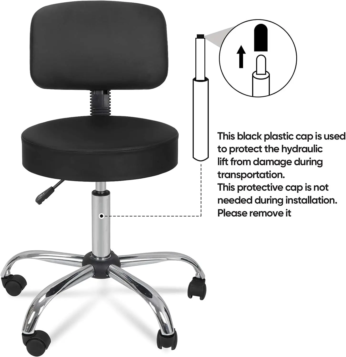 Tabouret roulant hydraulique réglable avec roulettes, chaise avec support dorsal, tabouret de bureau, salon de spa