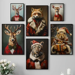 Christmas Reindeer Squirrel Fox Leopard Portrait Posters Print Canvas Painting Winter Wall Art Picture Office Home Decor Gifts