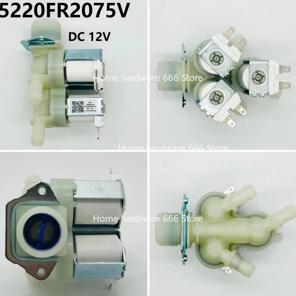 Válvula de entrada de agua para lavadora 5520FR2075V, inyección de agua tres, válvula solenoide de entrada de agua DC12V para lavadora automática