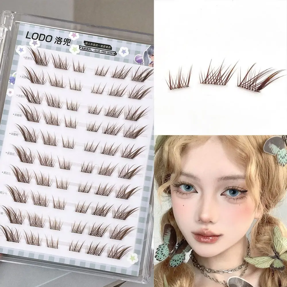 60 pçs c onda sem cola clusters cílios auto-adesivo mangá raposa cílios postiços macio marrom 3d olho de gato cílios individuais para mulher