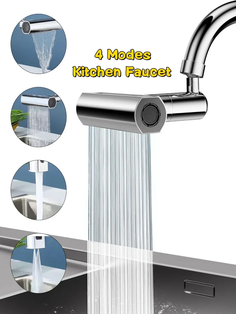 

New 4 in 1 Waterfall Kitchen Faucets Kitchen Sink Faucet with Universal Swivel Shower Head, Splash Proof 360 Degree Rotation Tap