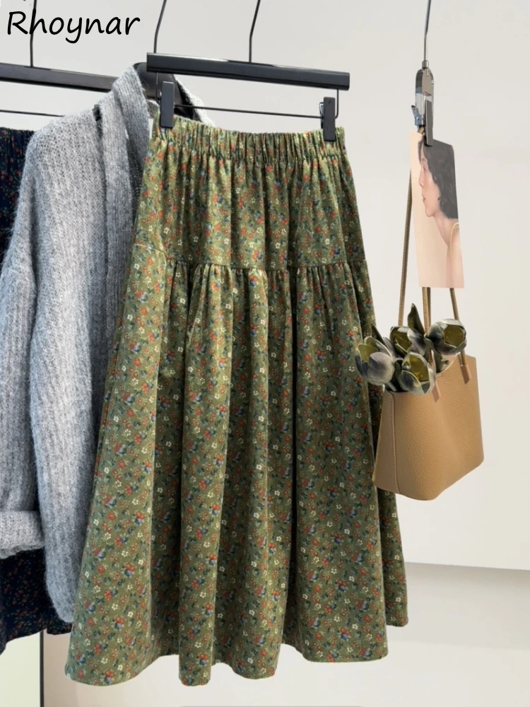 

Skirts Women Autumn Sweet Girls Gentle All-match Casual Floral Elastic Waist Baggy Slender Korean Style Streetwear Fashion Cozy