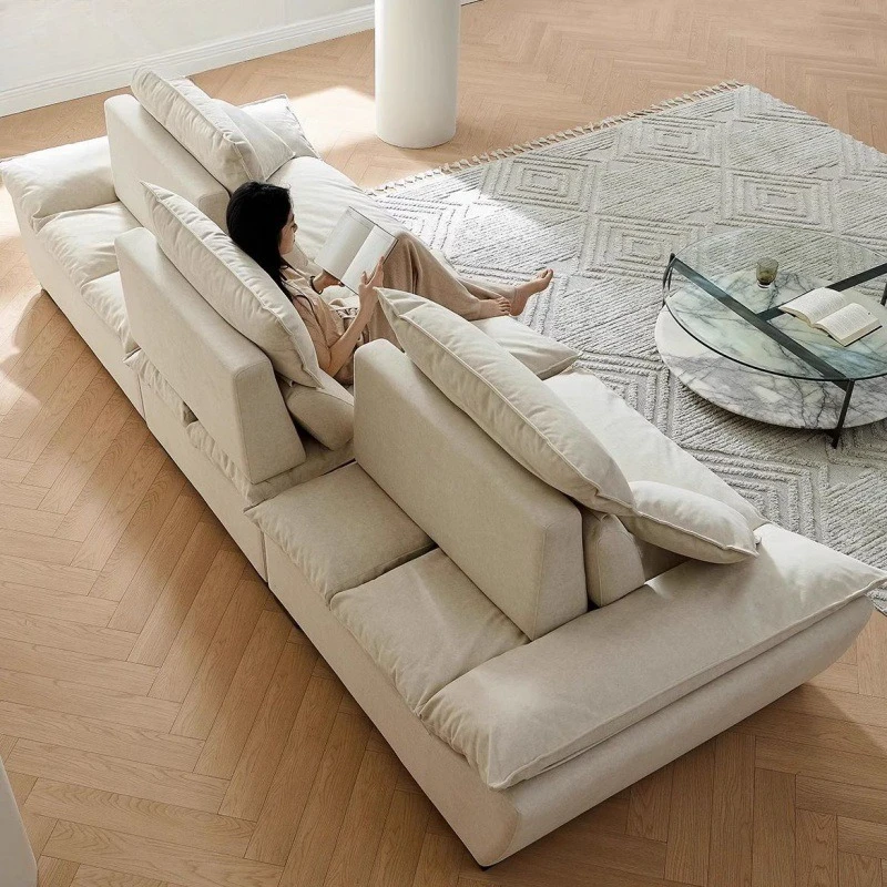 Backrest adjustable sofa, living room large seat deep anti cat scratch cream wind sofa
