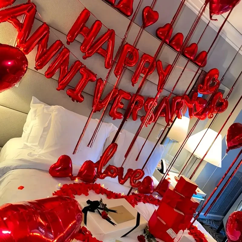 16pcs/lot Happy Anniversary Letter Foil Balloons Banner Wedding Bridal Shower Anniversary Party Decorations Air Globos Supplies