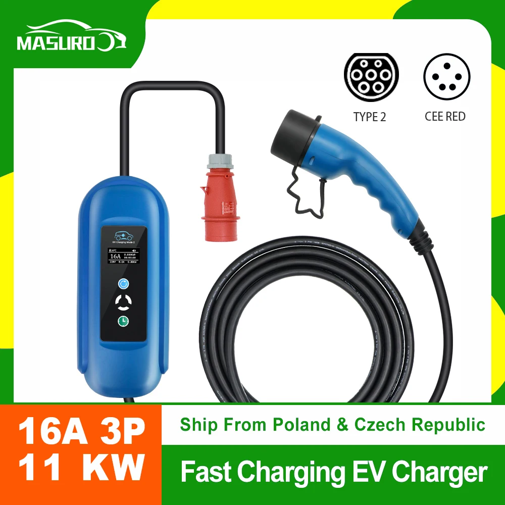 Portable Charger EV Fast Charger Type 2 16A Three Phase 11KW EVSE Charging IEC 62196-2 EV Quick Charger Electric Vehicle CEE