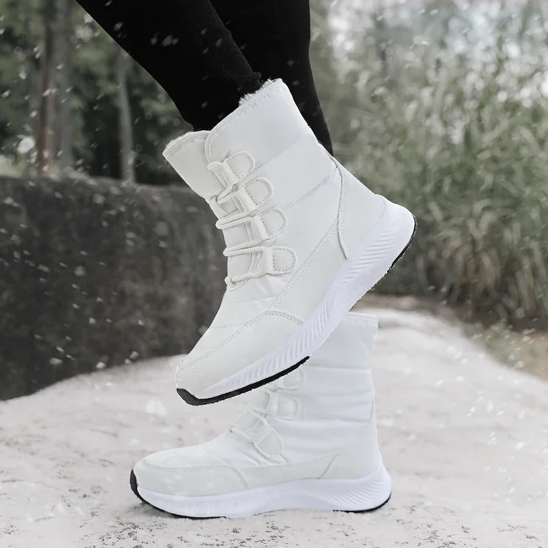 Women\'s Winter White Snow Boots Short Style Uppers Non-slip Quality Plush Platform Shoes