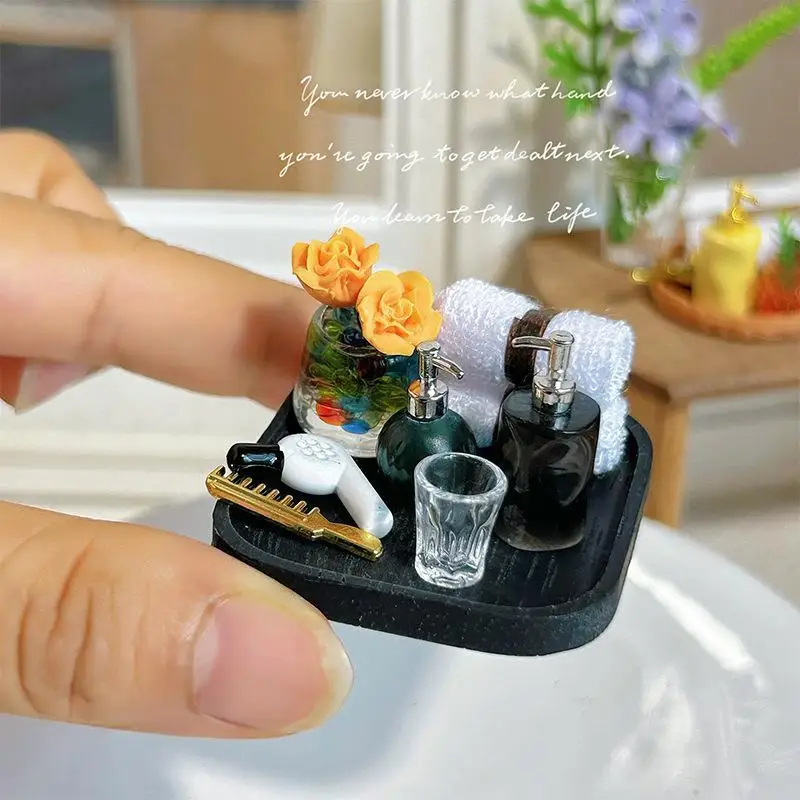 {#} 1Set DIY Miniature Hobby Projects Mini Dollhouse Toiletry Kit With Realistic Details Perfect For Doll House Bathroom Decor