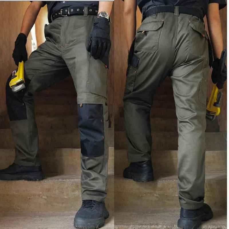 Pantaloni da lavoro da uomo pantaloni tattici da esterno con borsa per attrezzi da appendere, pantaloni Cargo resistenti all\'usura per servizio