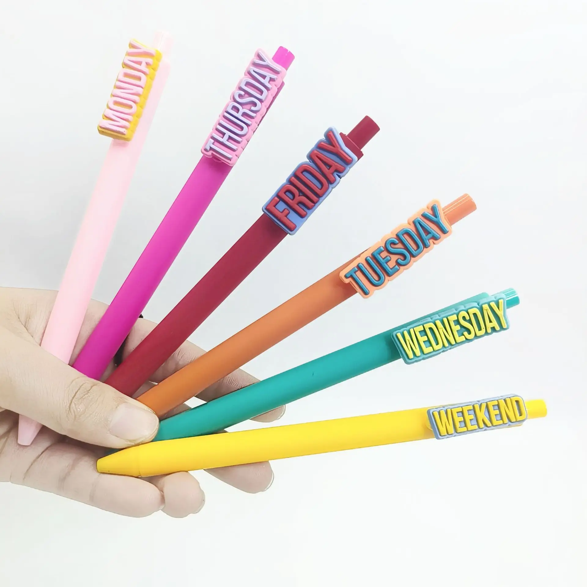 2025 New Weekly Surface Mount Pen Weekly Theme PVC Soft Rubber Surface Mount Ballpoint Pen, Student Writing Gift Pen
