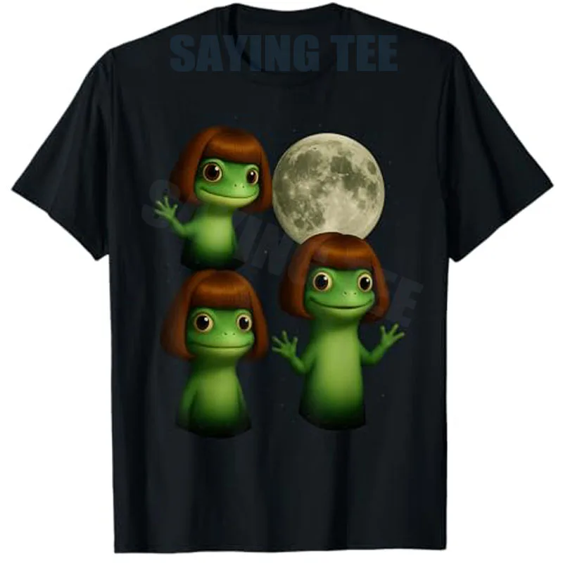 

Lizard Aesthetic Clothes: Full Moon Lizard Bob Haircut Girl T-Shirt Novelty Gift Girls Fashion Funny Y2k Design Graphic Outfit