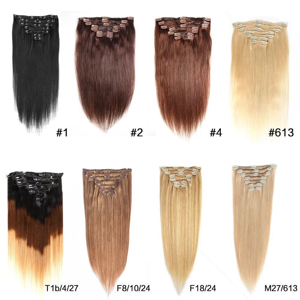 Rechte Clips Hair Extensions Voor Meisjes 100% Echte Menselijke Haarclip In Extensions 120G 7 Stuks Jet Zwart Bruin Blonde Bundels