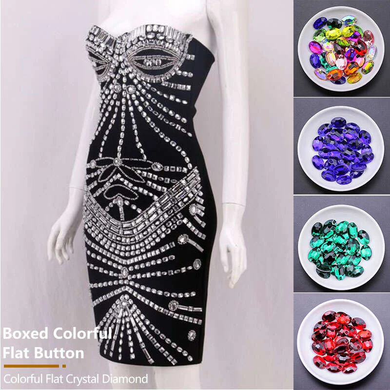 All Size Ab Sew Oval Egg Colorful Crystal ABsew On Stone Flatback Rhinestone Sewing For Wedding Dress