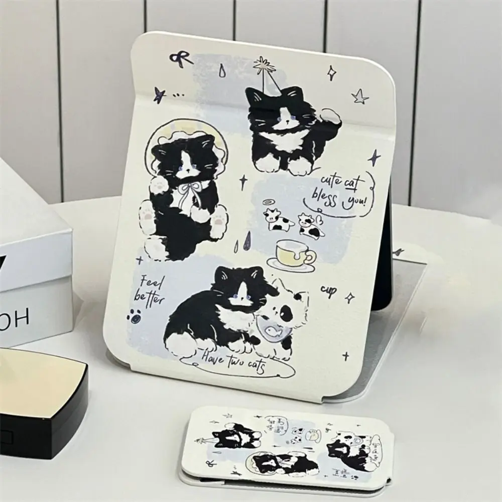 Portable Foldable Makeup Mirrors Cartoon Pattern Stand Handheld Mirror Light Weight Square Cosmetic Mirror