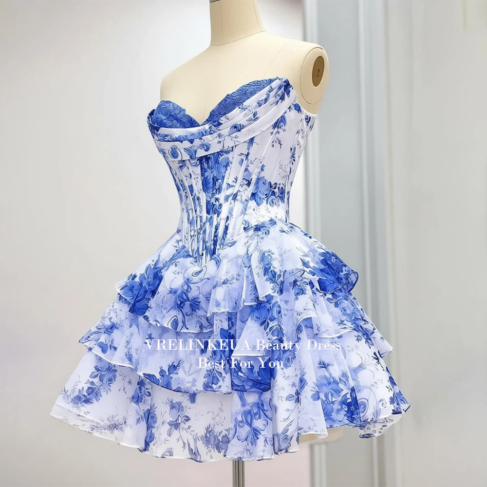 

Halter Neck Graduation Dress Flower Print Mini Homecoming Dresses For Teens A Line Pleat Customized Short Cocktail Prom Dress