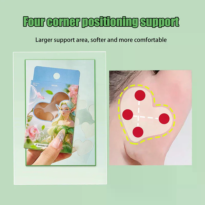 Adesivi per supporto per l'orecchio da elfo a forma di cuore Correttore per l'orecchio invisibile Toppe per supporto del lobo dell'orecchio Adesivi per il viso a V per il trucco dell'orecchio da elfo Facile da usare