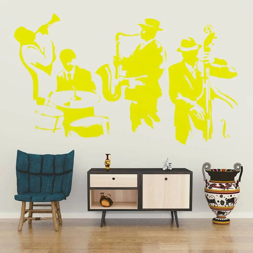 Wall Decal Jazz Saxophone Instrument Tool Band Musical Player Sticker Art Vinyl Drums Bass Wall Decal Vinyl Mural Adesivo WA-24