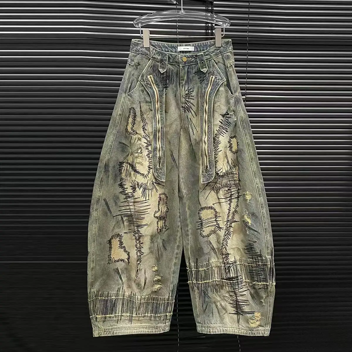 

Vintage Australian High Street Faion Knife Distred Denim Jeans Casual Loose Wide Leg Pants for Women