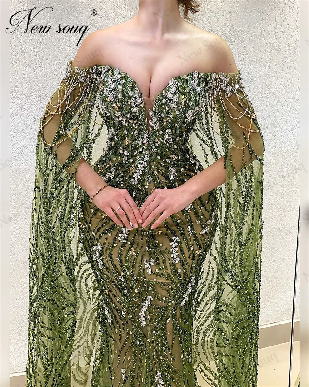 Robe de Soirée Verte à Perles, Tenue de Mariage, de Bal, Cocktail, Citroélégante, Dubaï, 2024