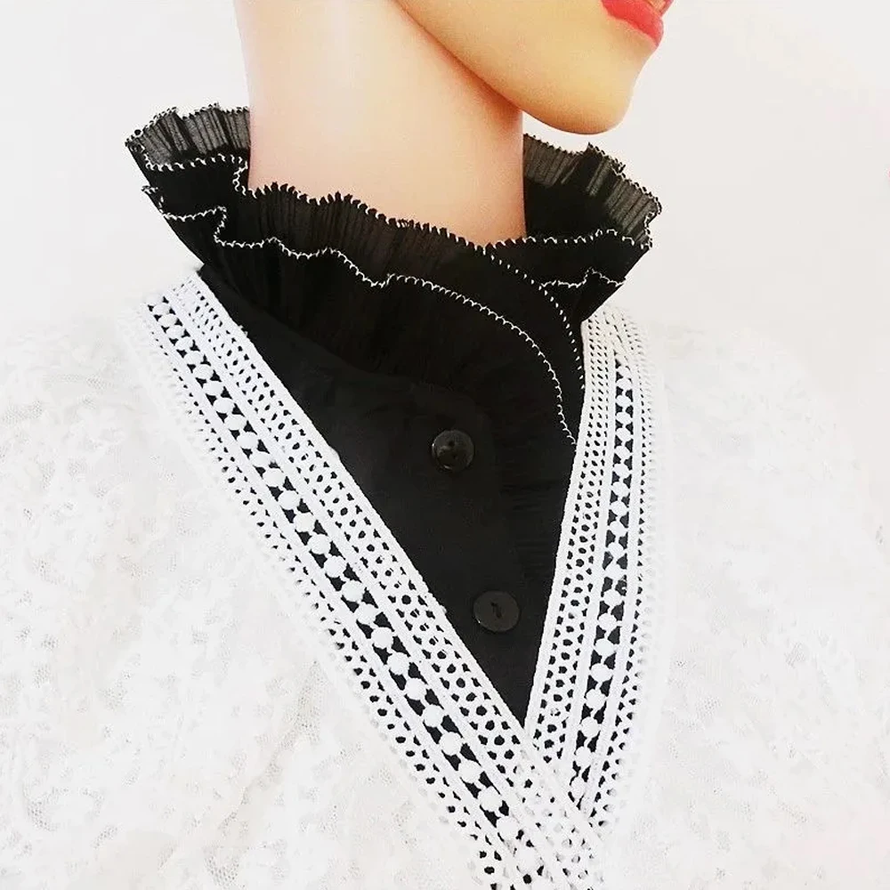 

Chiffon Wavy Lace Fake Collar White Black Detachable Collar Fake Women Crystal Ladies Office False Blouse Collar Half Shirt