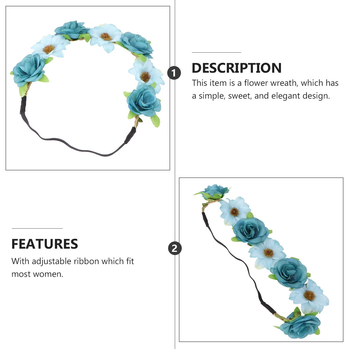 

Flower Wreath Headband Mint Green Floral Garland Adjustable Size Elegant Women Girls Wedding Prom Accessory Floral Hair Wreath