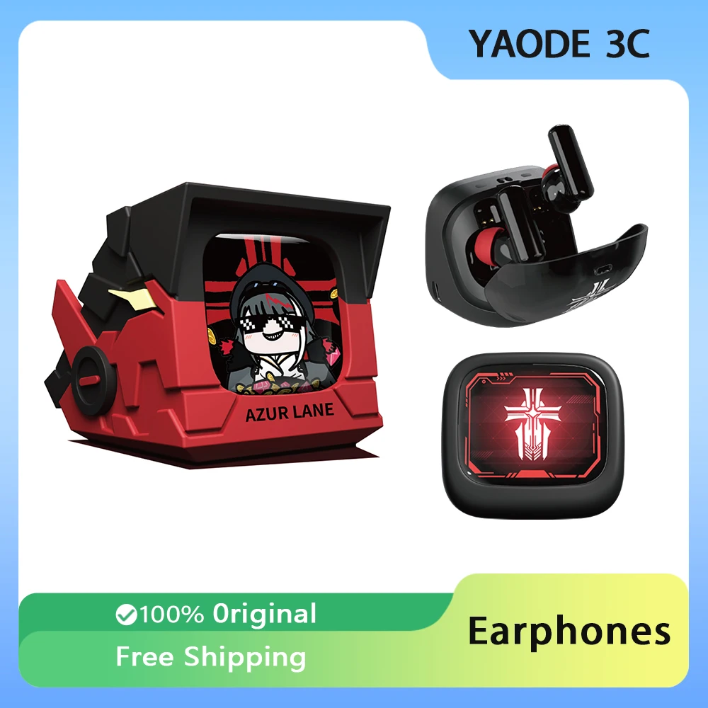 Bilibili Gaming Earphones Goods Cube Face AZUR LANE Iron Blood LCD Touch Screen True Wireless Bluetooth Earphones Accessories