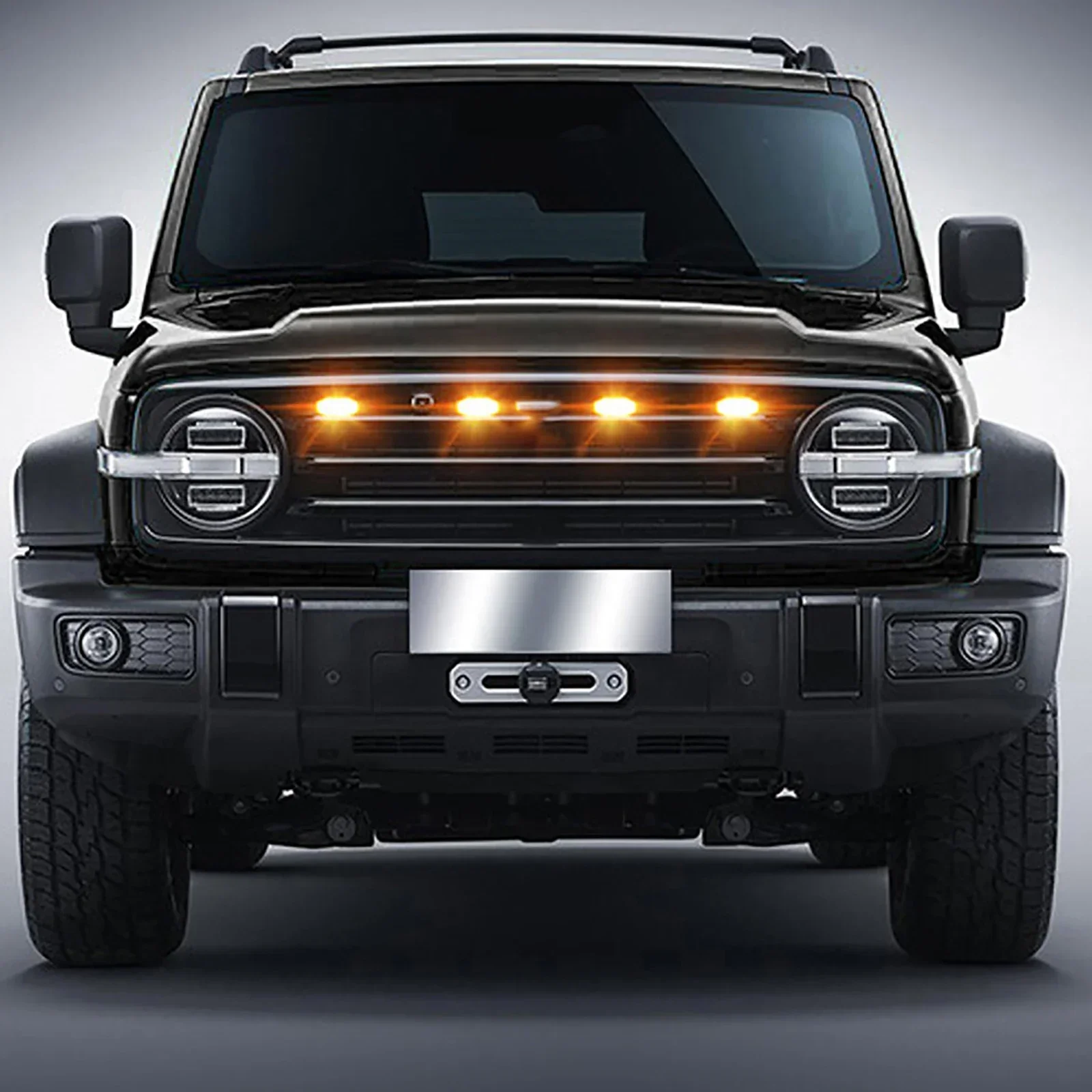 4Pcs/set Universal Car LED Grille Light Yellow Amber Lights Wire Harness Daytime Running Grill Light Fog Lamp