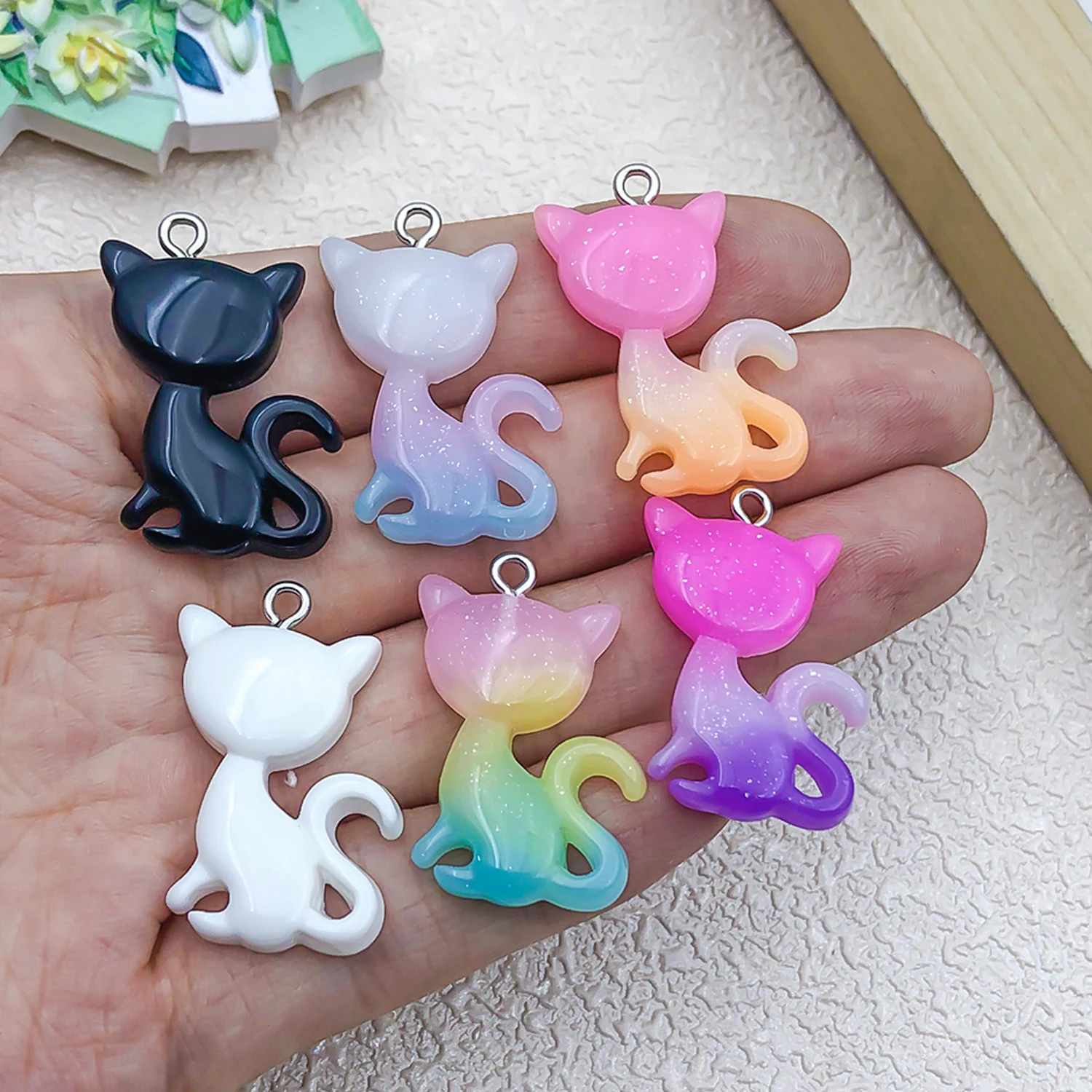 5/10pcs Candy Color Gradient Cute Kitten Hair Claw Clips, Necklace, Earrings, Bracelet Accessories DIY Materials.
