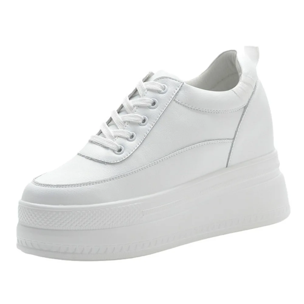 Sneakers Women's New Four Season Thick Soled Inner Height Increase Leather Women's Shoes Mesh White Shoes Casual Sports Shoes