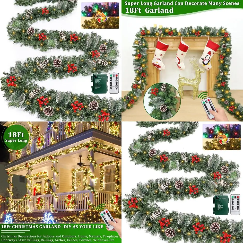 

8 функций, 18 футов. Гирлянда из сосны Canyon с предварительной подсветкой, 100 светодиодными лампами, таймером, 460 ветвей, шишками и ягодами для использования в помещении или на открытом воздухе.