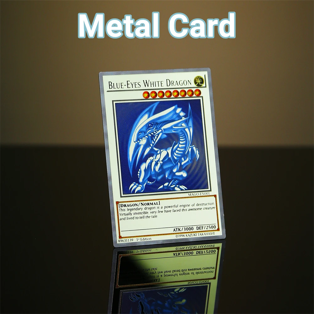 Yugioh Cards Metal Yu Gi Oh Letters Blue Eyes White Dragon Dark Magician Girl Obelisk Ra Gold Iron Playing Cards Anime Game Toys