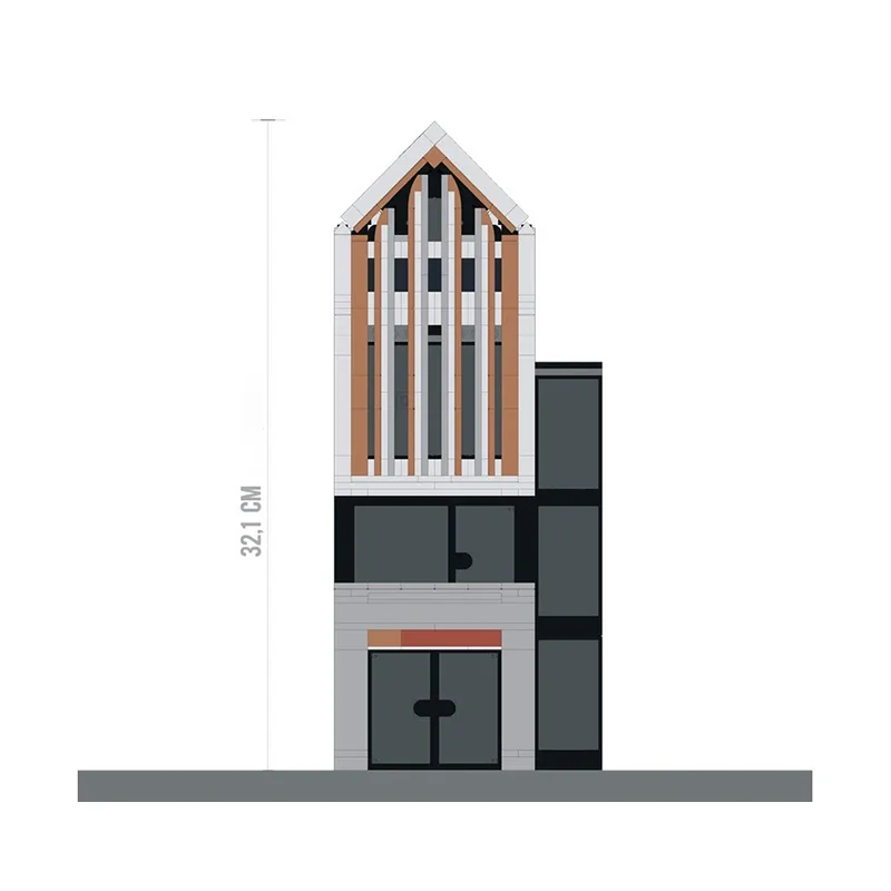 Bloques de construcción de arquitectura moderna para piezas, casa de oficina, modular, de esquina, piezas contemporáneas, townhouse downtown, 1616