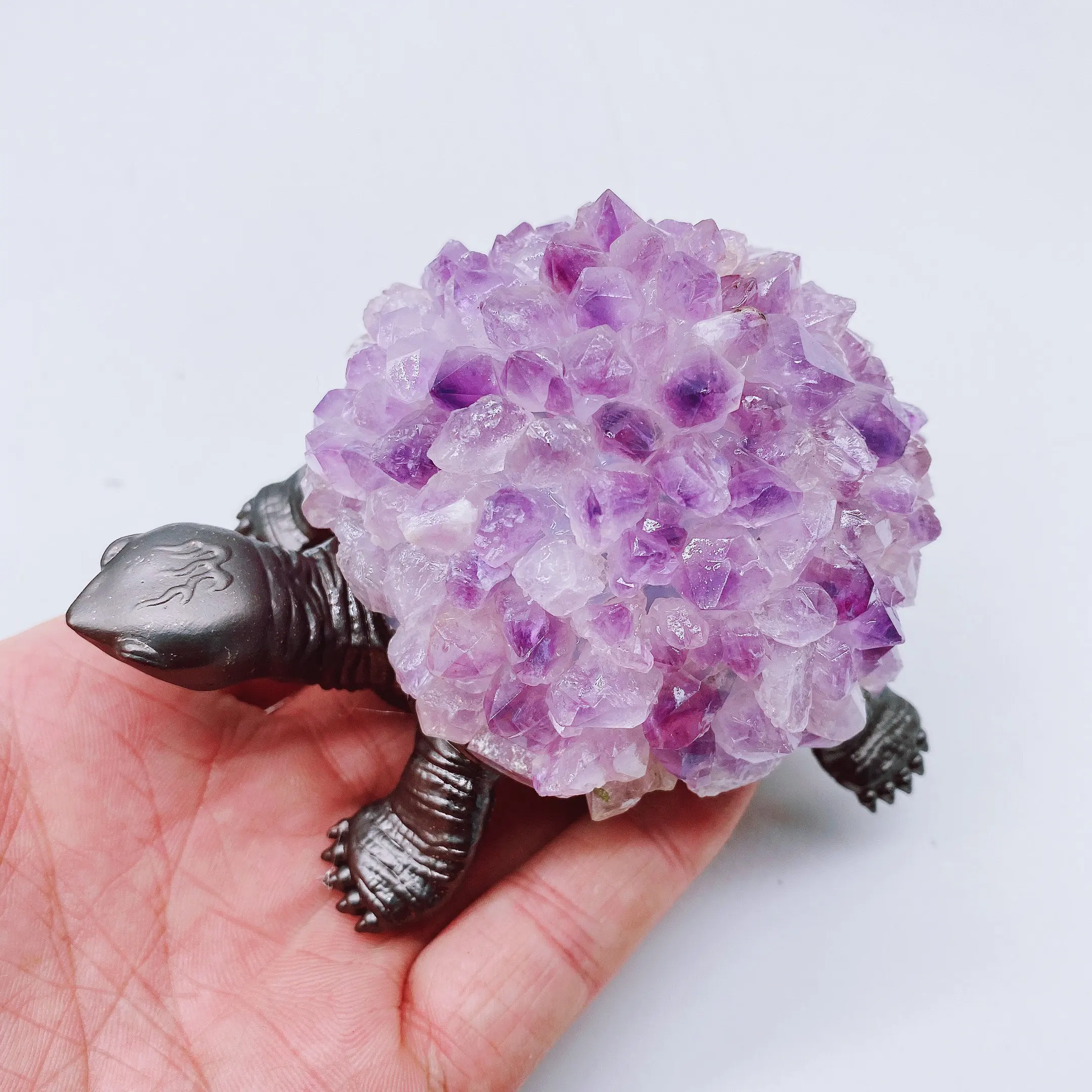 

1pc Natural Amethyst Minerals Energy Reiki tortoise carving decoration Crystal Quartz Healing High Quality Gemstone For Gift