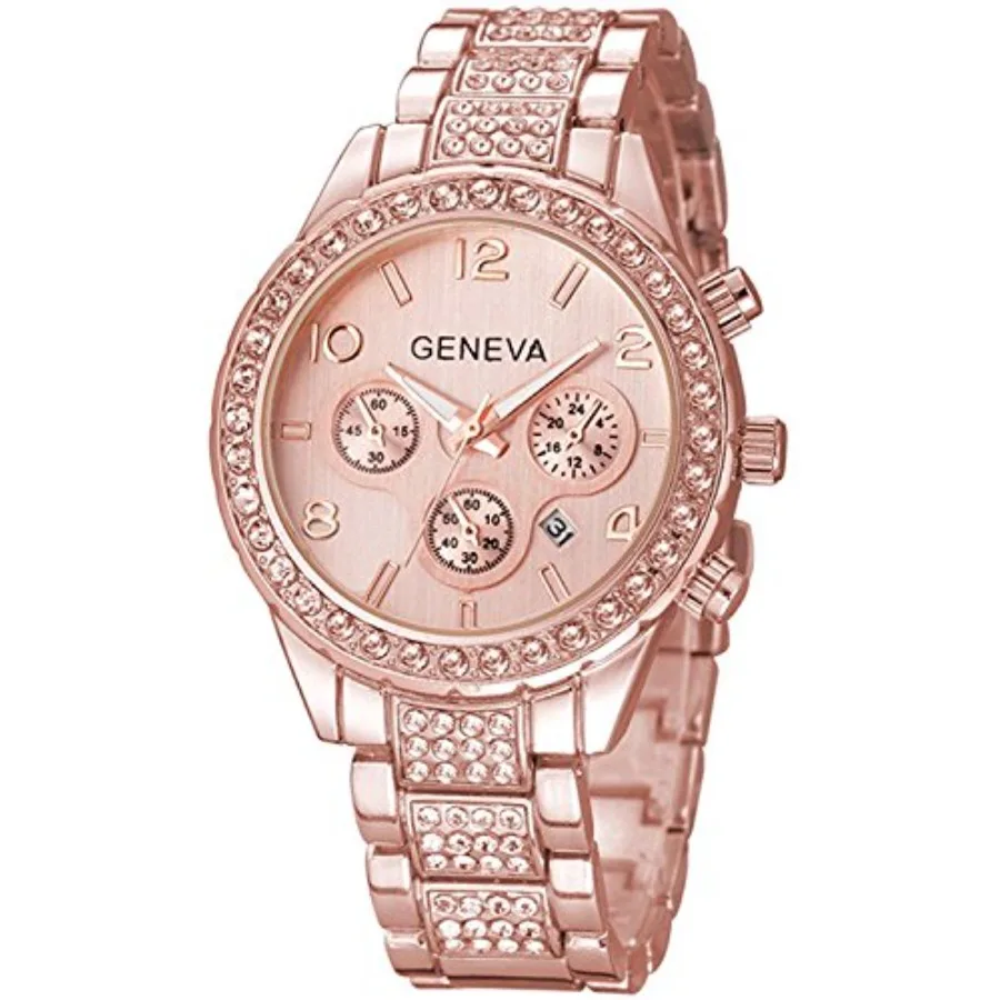 

Gosasa Luxury Unisex Crystal Diamond atches Quartz Digital Calendar Siler Stainless Steel atch