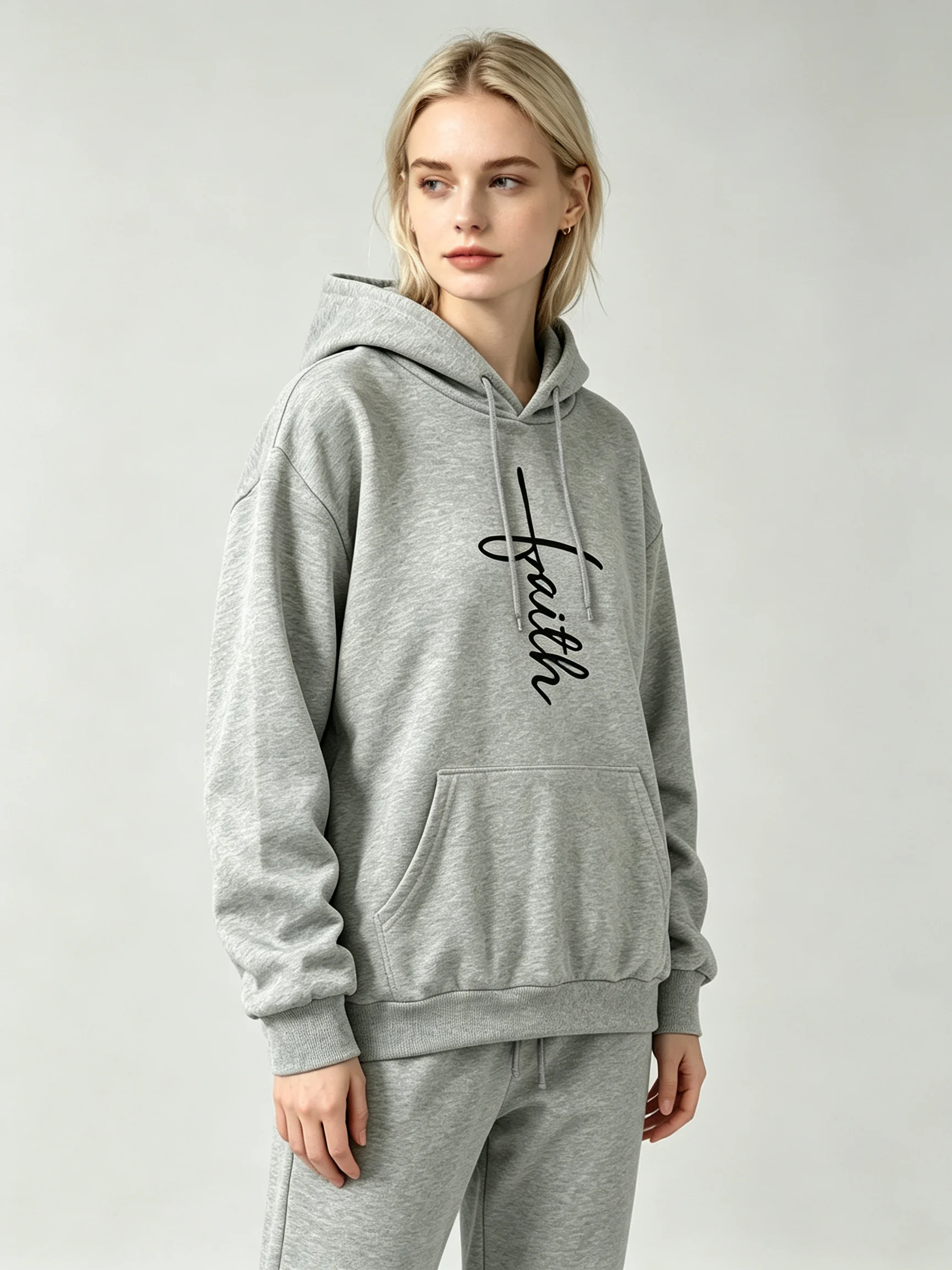 Women Printed 2 Piece Tracksuit Hooded Sweatshirt & Jogger Pants Casual Daily Outfit Warm Comfortable Autumn Winter Sportswear view 2